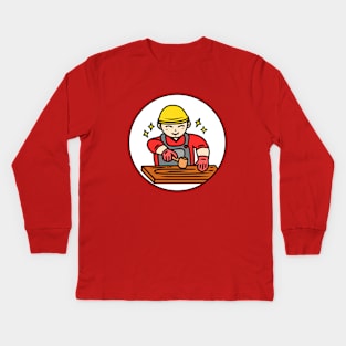 Cute cartoon carpenter Kids Long Sleeve T-Shirt